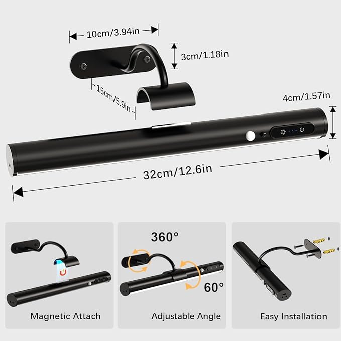 Hapfish Motion Sensor Battery Operated Wall Sconce,Wireless Picture Lights | Rechargeable Magnetic Art Lighting with Remote Control, Battery Picture Light for Wall Poster Dartboard Mirror - Black
