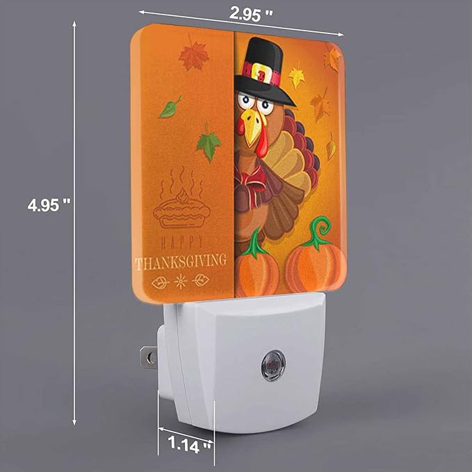 LED Night Light Plug into Wall with Dusk to Dawn Light Sensor White Energy Efficient Thanksgiving Cartoon Turkey Nightlight for Bedroom Bathroom Hallway Living Room Kitchen