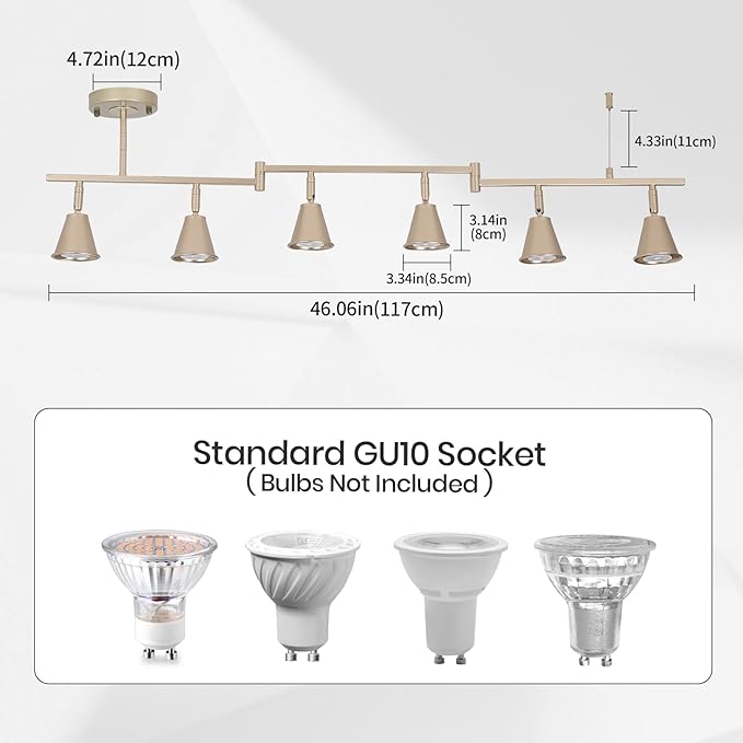 6-Light Modern Track Lighting Fixtures Ceiling, Flexible Foldable Arm and Rotatable Light Head, Champagne Gold Kitchen Track Lighting for Kitchen Islands, Dining Rooms, Bars