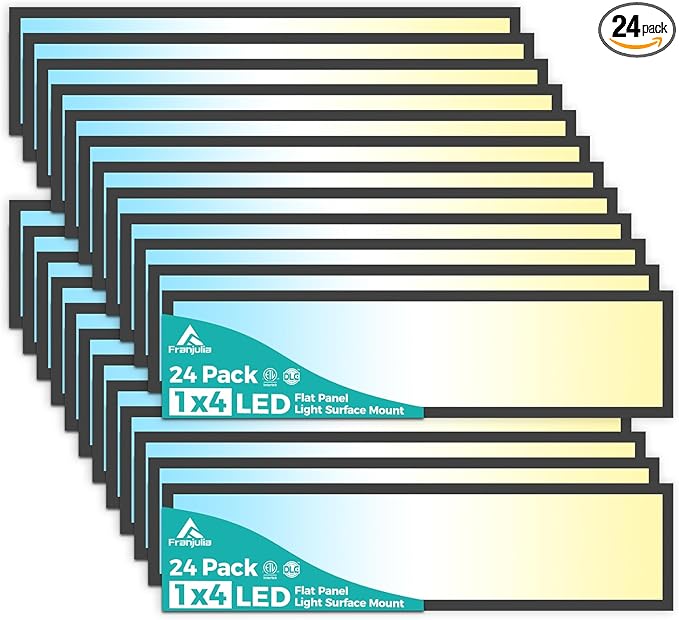 1x4 LED Flat Panel Light Surface Mount 24Pack, 50W 5500LM LED Ceiling Light, TRIAC Dimmable, Selectable 3000K/4000K/5000K, 120V, for Garage, Kitchen, Office, Commercial Use-Black