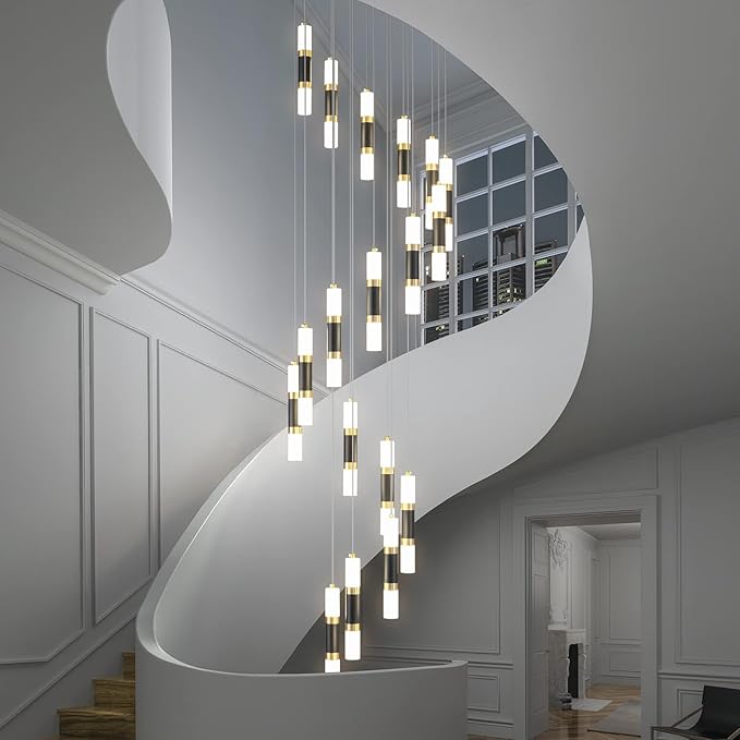 18-Light Modern Kitchen Island Black Gold Ceiling Pendant Light Dimmable LED 108W Staircase Large Chandelier Lobby Living Room Bedroom Foyer High Ceiling Chandelier