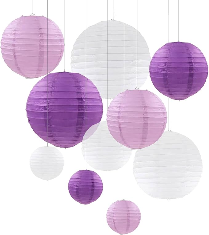 ZOOYOO 10pcs Paper Lanterns,Purple Round Hanging Paper Lanterns Decorations for Wedding,Graduation,Gender Reveal,Anniversary,Home,Birthday Party,Graden Decorr