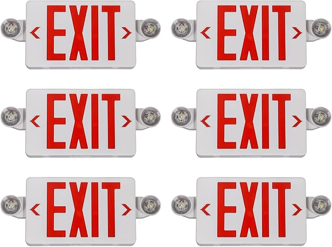 TANLUX Red Exit Sign with Emergency Lights, LED Emergency Exit Light with Battery Backup, UL Listed, AC 120/277V, Commercial Emergency Lights Combo for Business - 6 Pack