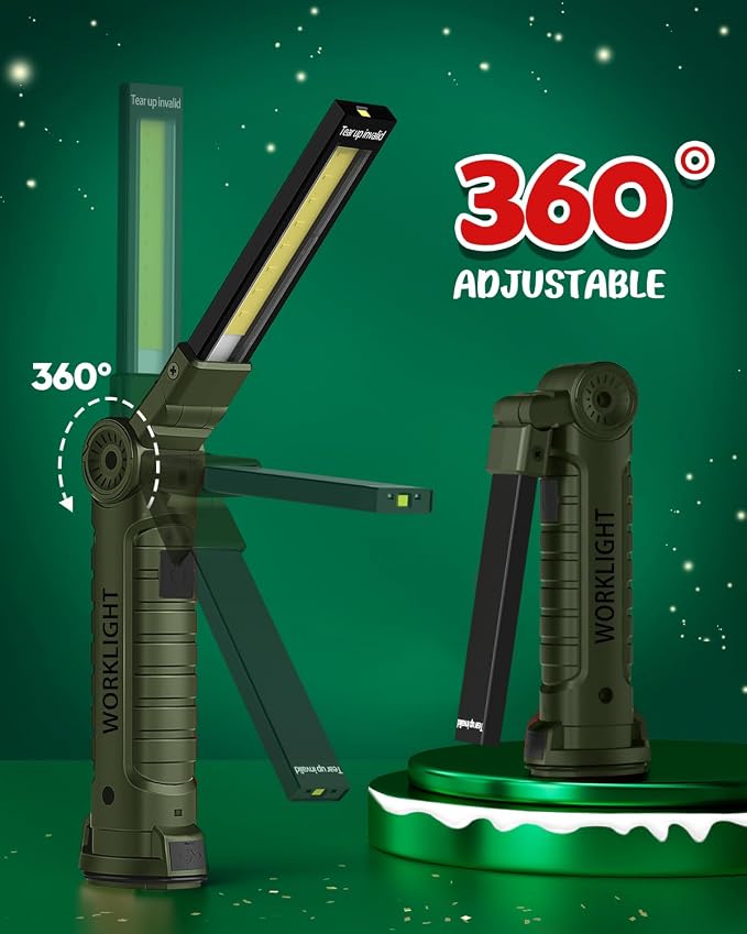 Coquimbo Rechargeable LED Work Light, Tools Gifts for Men, 4 Pack Green | BBQ Grill Light, Magnetic Flashlight for Garage Repair, Camping, Power Outages, Emergency Use, 360 Rotating, Hanging Hook