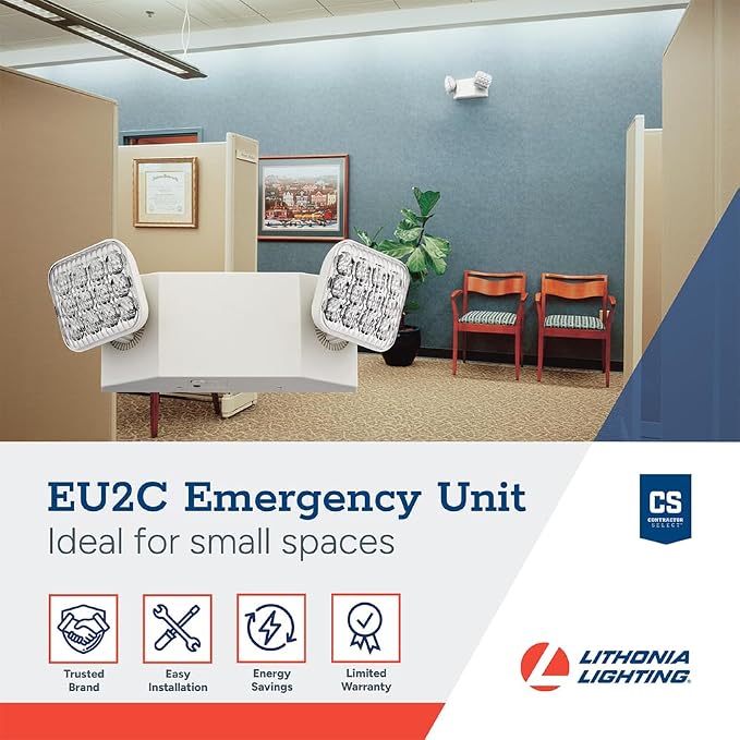 Lithonia Lighting Basics LED Emergency Light, Emergency Lighting with Dual Adjustable LED Lamp Heads, Wall Mount, Damp Location Rated, 90-Minute Backup, 120/277V, White (EU2C M6), Pack of 6
