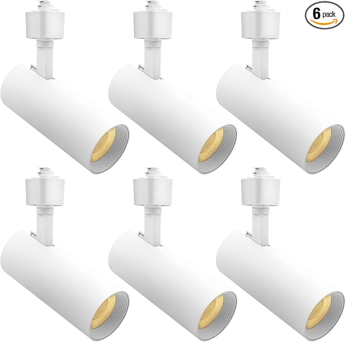 LUXRITE 2.5 Inch LED H-Track Lighting Heads, 5CCT, Round White (6 Pack) | 2700K/3000K/3500K/4000K/5000K, CRI90, 20W, 1500LM, Adjustable 358° + 90° Tilt, H Type Track Light Head, Dimmable, ETL Listed