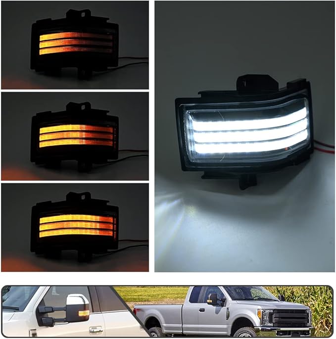 2Pcs Sequential LED Side Mirror Marker Light for Ford F150 2015-2023, F250 F350 F450 F550 Super Duty 2017-2023 Amber Dynamic Blinker Indicator Turn Signal Light White Driving/Running Light Clear Lens