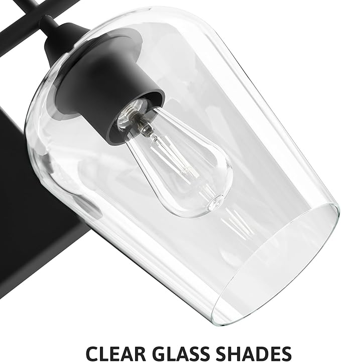 VONLUCE Bathroom Vanity Light, 4 Light Bathroom Light Fixture Over Mirror, Bathroom Wall Lamp with Clear Glass, Modern Black Vanity Lighting fixtures for Bathroom, Bedroom, Hallway