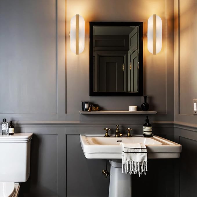 Natural Alabaster Wall Sconces Set of Two Marble Wall Sconces Hardwired | Gold Bathroom Vanity Wall Light Fixtures Modern Oval Stone Wall Lamp for Bedroom Living Room Hallway Restaurant, 11.8in
