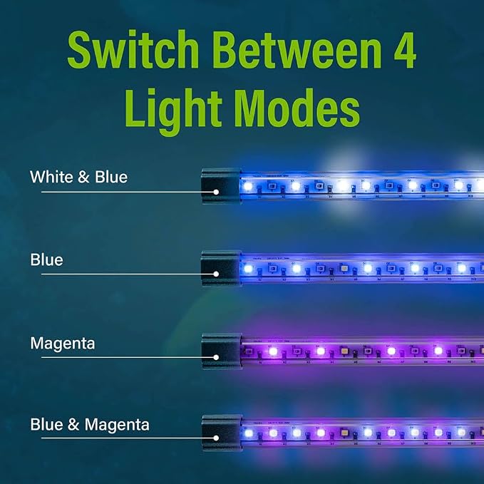GloFish 10-Inch LED Light Stick for Fish Aquariums Up to 20 Gallons, 1 Count, with White, Blue and Magenta LED Lights