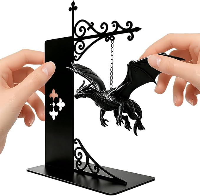 Magical Floating Dragon Bookshelf Lamp, Warm LED Dragon Night Light, Fantasy Reading Nook Decor, Unique Gift for Fantasy Lovers and Book Readers (Black)