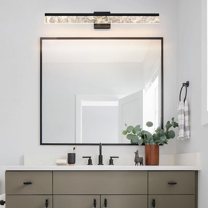 AIJIASI Modern Vanity Lights for Bathroom, 32 Inch Black Bathroom Light Fixtures Over Mirror, 24W Dimmable LED Vanity Lighting Fixtures for Bath Mirror Restroom Bedroom 3000K