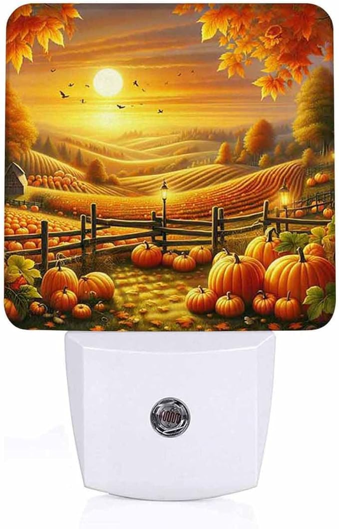 LED Night Light Lamp with Smart Sensor Dusk to Dawn Sensor,Autumn Harvest Season Evening in Rustic Countryside Golden Fall Sunset Pumpkin Night Light Daylight White,0.5W Plug-into Wall