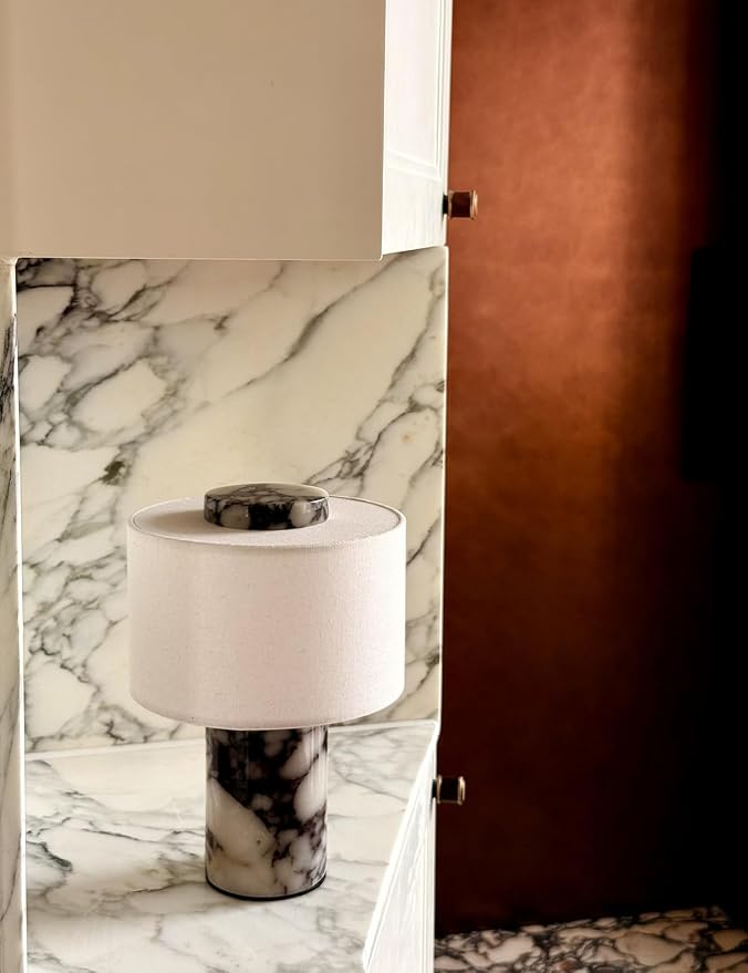 BSOD Marble Table Lamp, Natural Stone Lamps Collection - 10 inch Modern Luxury Design Decorative Light for Entry, Console, Bedroom, Living Room, Counter & Kitchen (Plug-in Calacatta Viola Lamp)