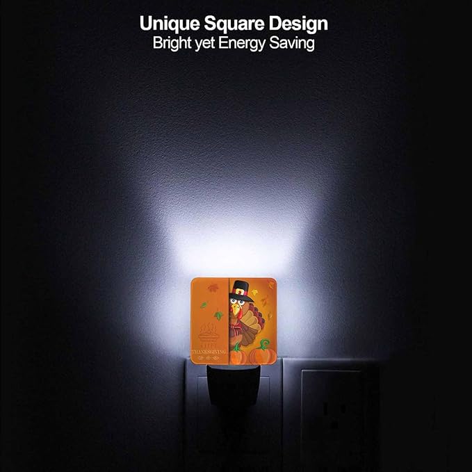 LED Night Light Plug into Wall with Dusk to Dawn Light Sensor White Energy Efficient Thanksgiving Cartoon Turkey Nightlight for Bedroom Bathroom Hallway Living Room Kitchen