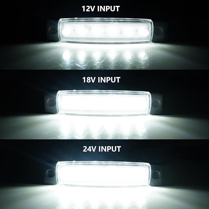 12V 24V Led White Light Thin 6LEDs Waterproof for Car Truck RV Camper Trailer Interior Dome Light, Foot Well, Under Dash, Glove Box, Trunk, RV Step, Truck Bed, 2 Packs