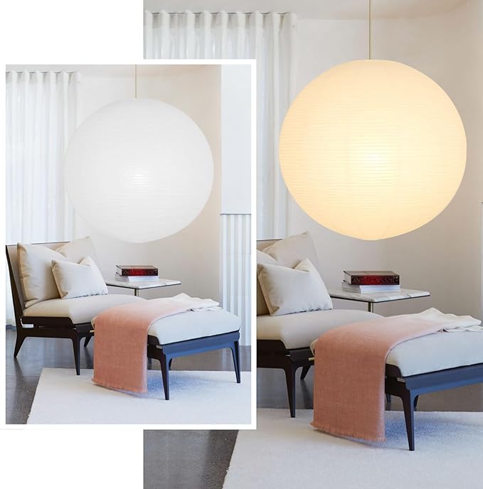 White Round Paper Lantern Lampshade, 24"x24' Large Paper Lanterns Pendant Light Shade, Chinese Foldable Design for Living Room, Bedroom, Ceiling Lampshade Party Decor