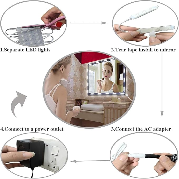 Hollywood Style Vanity Lights Kit, LED White 10ft Dimmable Mirror Lights,Vanity Lights for Mirror, Full Body Mirror, Vanity Mirror, Makeup Table & Bathroom Lighting(Mirror Not Include)