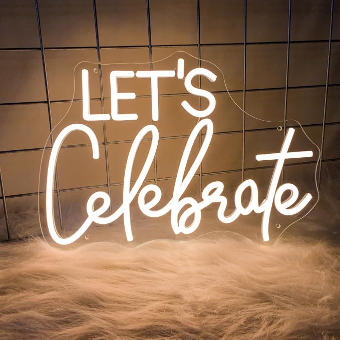 Let's Celebrate Neon Sign Warm White LED Neon Lights for Wall Decor | USB-Powered Neon Signs for Living Rooms, Dining Rooms,Thanksgiving and Party Decorations(15"x10.6")