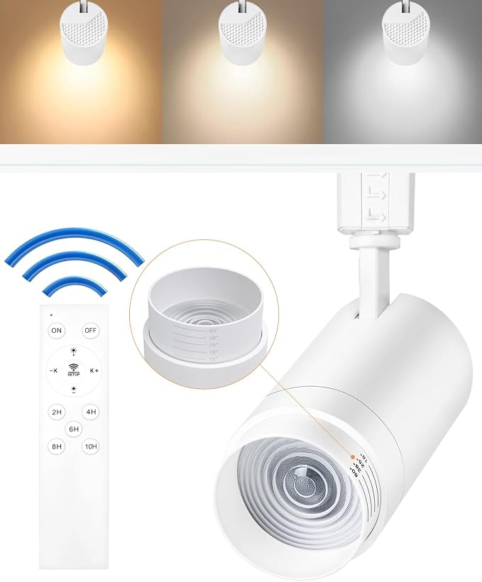 Zoomable 30W LED Track Lighting Heads,2700K-6500K Stepless Dimming H Type Dimmable Rail Ceiling Track Lights Fixtures,3000LM,Flicker Free 15°to 60°CRI90,White 6 Pack