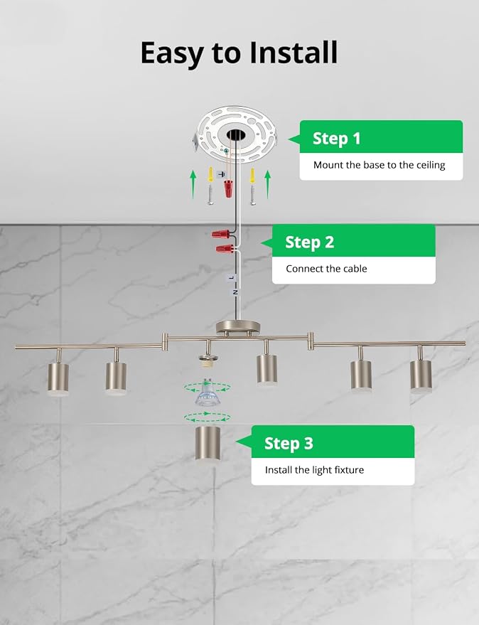 Bojim 6 Light Nickel Kitchen Track Lighting Fixtures Ceiling Adjustable Head