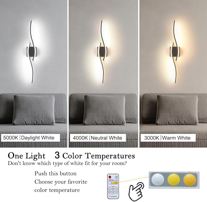 Daunton Modern Hardwired Wall Sconce Set of 2, LED Black Wall Light with Remote Control, RC Dimmable LED Wall Light Indoor, Wall Decor for Hallway Bedroom Living Room TV Wall, 27.5 in, Timer, Memory