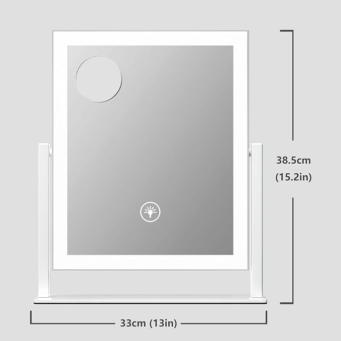 Gvnkvn 15.2" Lighted Makeup Mirror Hollywood Vanity Mirror with Lights, Three Color Modes,Detachable 10X Magnification Mirror, Smart Touch Control, 360°Rotation White