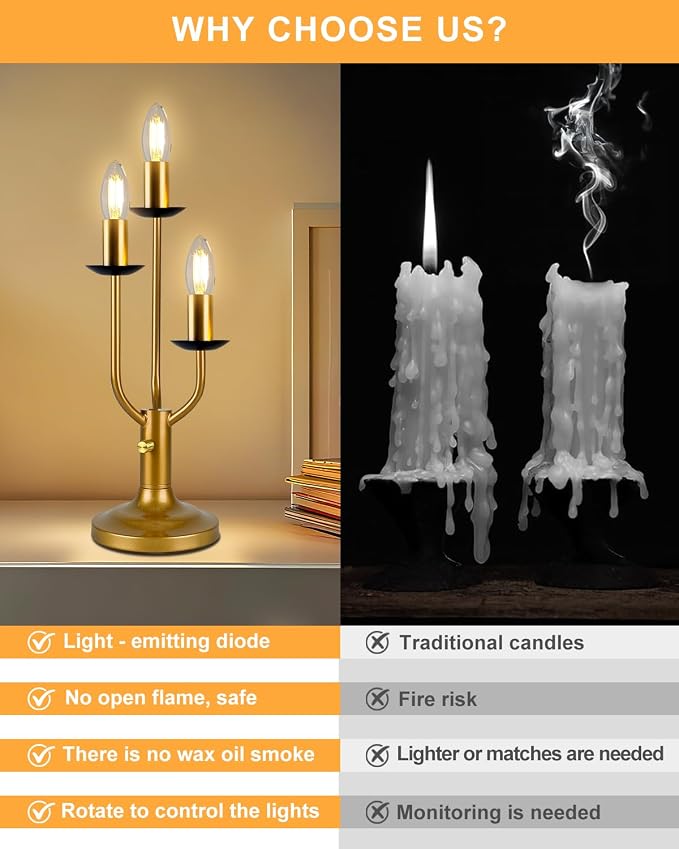 Vintage Candelabra Table Lamp Dimmable Gold Lamp E12 Bulbs Included | Accent Lamp Nightstand Desk Lamp Warmwhite Ambient Bedside Lamps for Living Room Bedroom Dining Party Home Office Decor Gift
