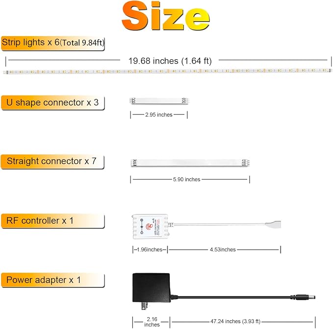 DAYBETTER Under Cabinet Lighting Kit,6 PCS 20 Inch Strip Lights with Remote | Dimmable,2700K-6500K Dual-Color Tunable White,Timing,24V Adapter,Under Cabinet LED Lights for Bedroom,Kitchen,Counter,9.8ft