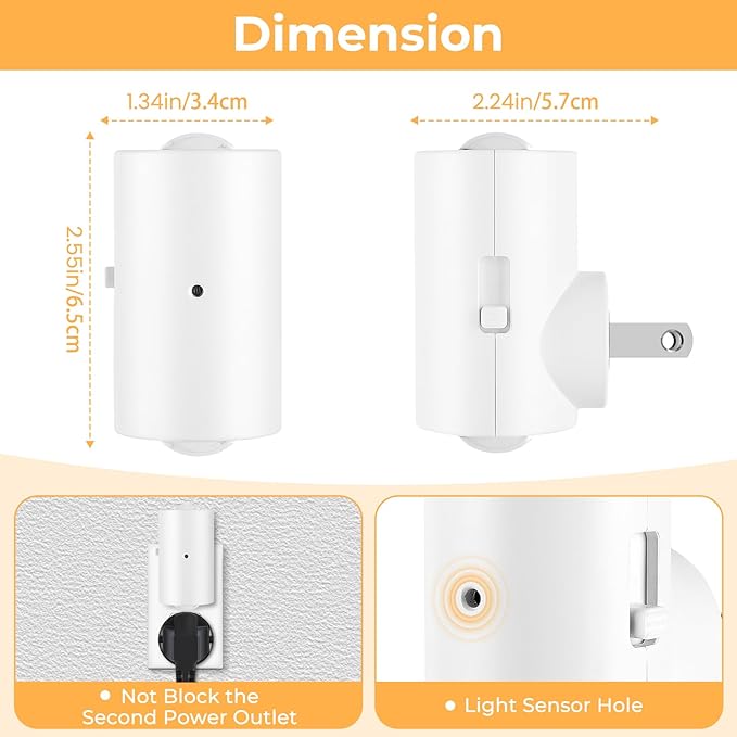 Dimmable LED Night Lights Plug into Wall, Rotatable Plug-in Night Light, Dusk to Dawn Sensor, Adjustable Brightness 0-200Lm,3000K Soft White,for Bedroom, Hallway, Stairway, 4 Pack