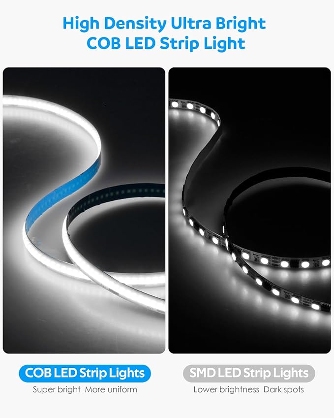Aclorol 16.4FT COB LED Strip Lights 6000K Cold White USB Powered 5V Dimmable LED TV Backlights 8mm Width Flexible LED Strip 320LEDs/m Bright for Kitchen Under Cabinet Funiture Lighting Home Decor