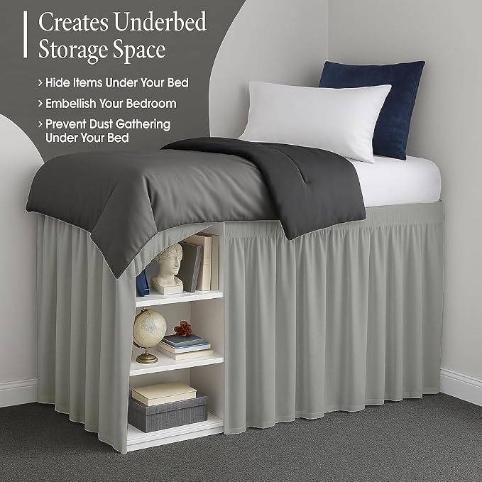 Cottingon Dorm Bed Skirt Twin XL 42" with Split Corners, 100% Microfiber Soft and Stylish, College Room Essential, Extra Long Dust Ruffle for Extended Beds, Light Grey