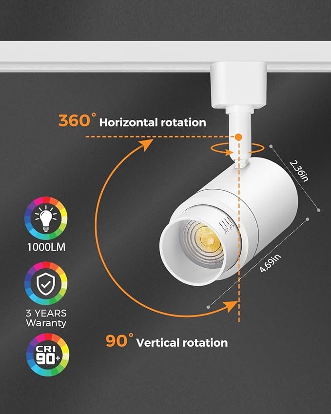 Zoomable J Type Track Lighting Heads Dimmable Track Light Heads LED Track Lighting Fixtures Ceiling Spot Light, J Style Track Heads for J Type Rails - White CRI90 12W 4 Pack 3000K