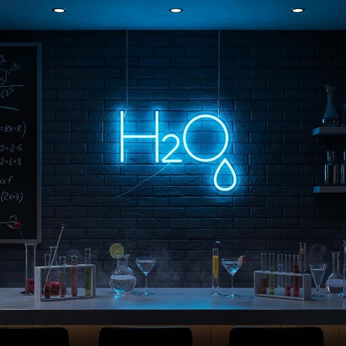 H2O Neon Sign Water Molecule Decor for Chemistry Science Classroom Lab | Dimmable Blue LED Neon Sign with Water Molecule H2O Design for Chemistry Classroom Lab Study Room Office Science Lovers