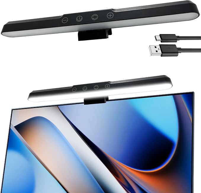 Monitor Light Bar, Computer Monitor Lamp for Eye Care, Home Office (13") | USB Reading Light with 3 Color Modes, No Screen Glare, Touch Control, Space Saving, 5 Brightness Levels, 70° Adjustable Angle