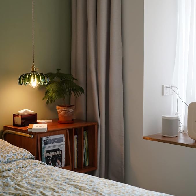 XZHGCEE Plug in Pendant Light Fixtures: Hanging Light Plug in Green Glass Hanging Lamp, Pendant Lighting for Kitchen Island, Bedroom, Dining Room, Living Room, E26 No Bulb