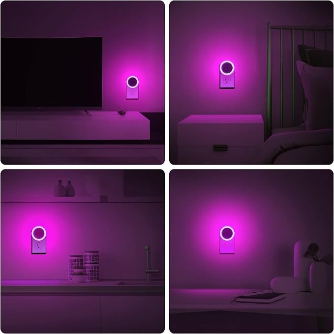 Purple Night Light, Night Lights Plug into Wall [4Pack] | Nightlight with Light Sensors for Kids Room, Baby Night Light, Bathroom Stair Lights, Hallway Light