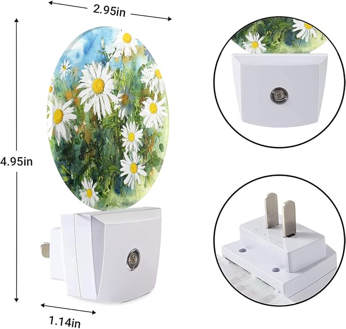 EKOBLA Daisy Night Light, Spring Garden White Daisy Night Lights Plug Into Wall with Dusk to Dawn Sensor, 0.5W LED Lamp, 0.5W Sleep Friendly