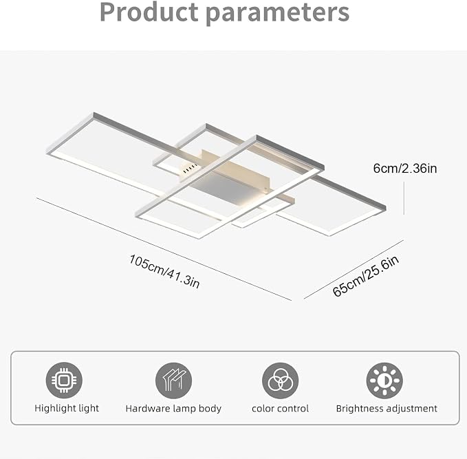 GEADI Modern 41.3in 3-Square LED Ceiling Light, 68W White Flush Mount | Dimmable Ceiling Lamp with Remote Control, 3000K-6000K, 5440 Lumens, Memory Function for Living Room, Bedroom and Dining Room