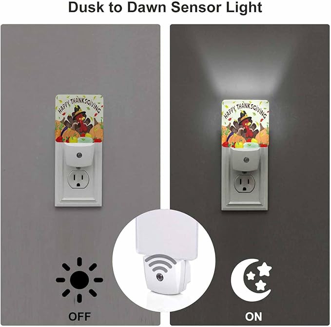 LED Night Light Plug into Wall with Dusk to Dawn Light Sensor White Energy Efficient Pumpkin Thanksgiving Happy Nightlight for Bedroom Bathroom Hallway Living Room Kitchen