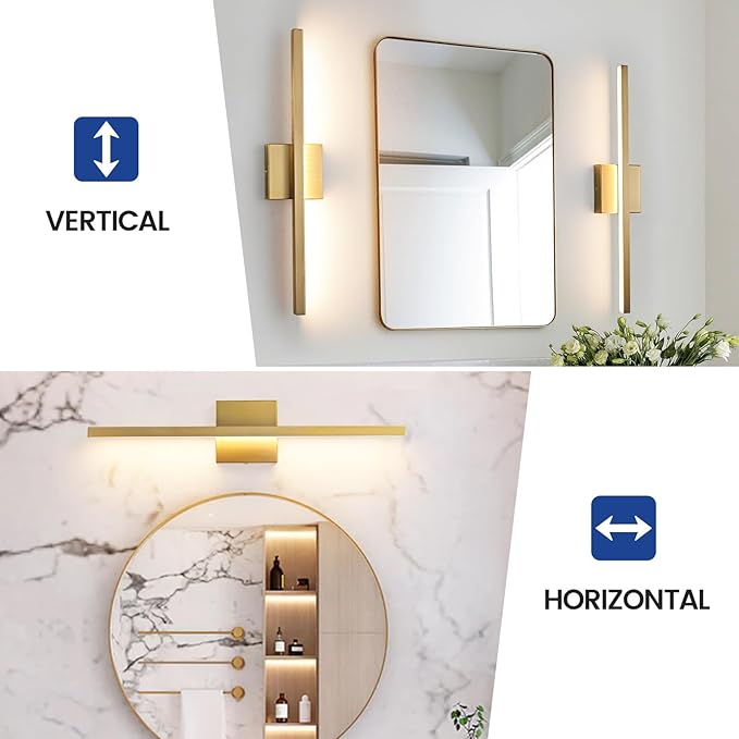 Gold Bathroom Light Fixtures - 23.6 inch Brushed Gold Vanity Lights for Bathroom Over Mirror Dimmable18W LED Dimmable 5CCT Wall Sconce Lighting Fixture for Bathrooms Bedroom
