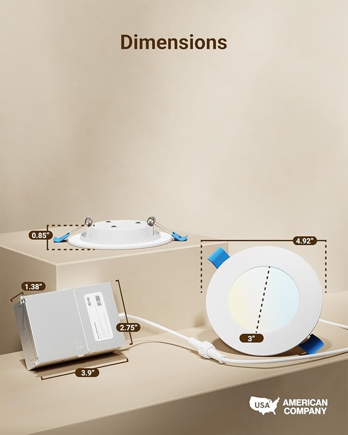 Sunco 24 Pack 4 Inch LED Recessed Lights, Canless Ceiling Light Slim, 700 LM, 10W, Selectable CCT 2700K/3000K/4000K/5000K/6000K, Dimmable, Wafer Thin, with Junction Box ETL