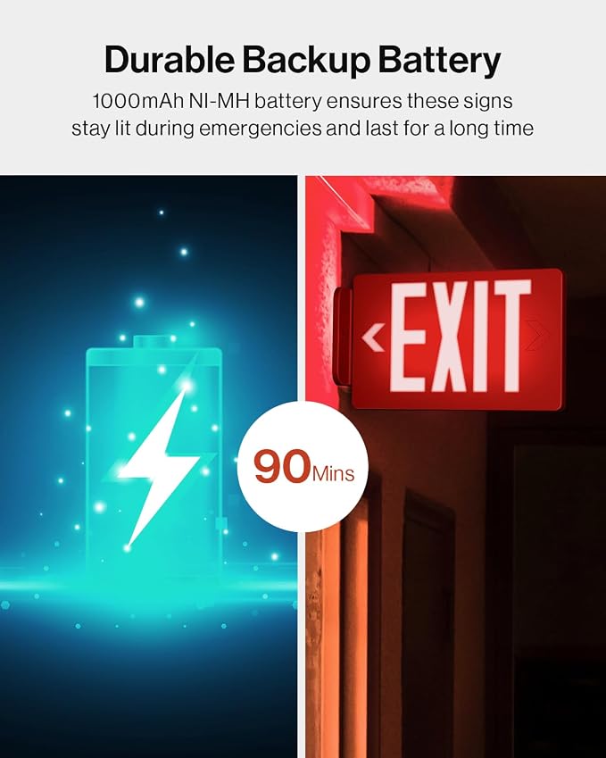 Sunco 48 Pack LED Exit Sign With Emergency Light, Commercial Grade Double Sided Fire Lights, Backup Battery, Illuminated, 120-277V, Dual Mounting, UL 94V-0 Fire Resistant