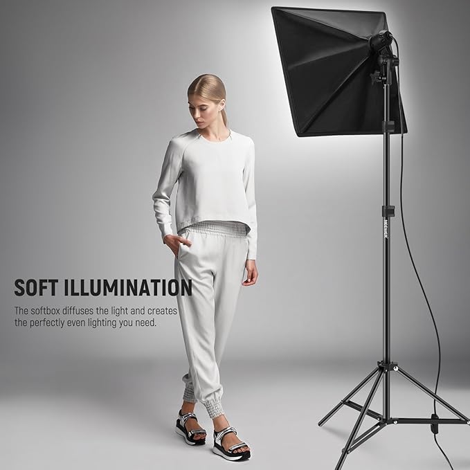 NEEWER 350W Equivalent Softbox Lighting Kit, 5700K LED Light Bulb, 24x24 inches Softbox with E26 Socket, Photography Continuous Lighting Kit, Photo Studio Equipment, NK300