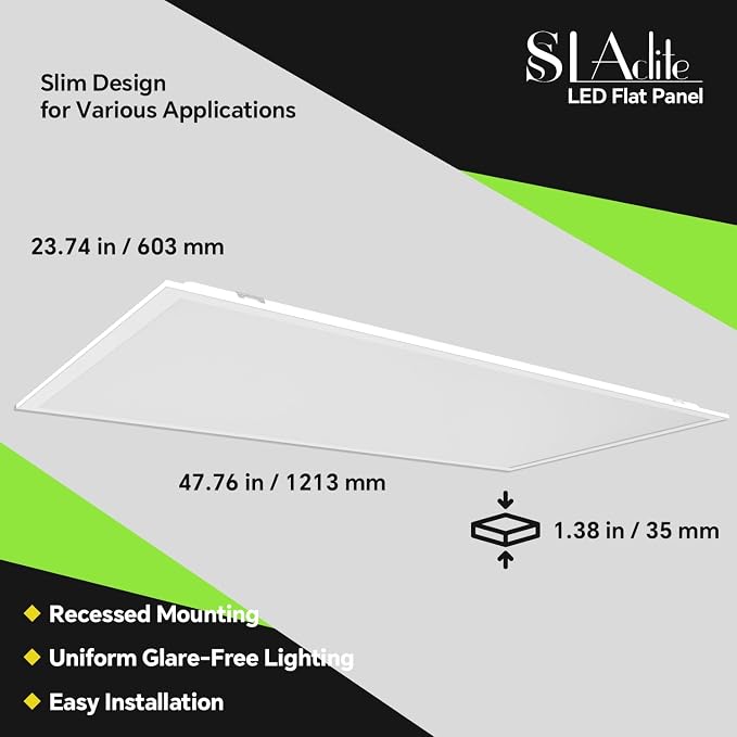 6 Pack 2x4 LED Flat Panel Light 50/40/35/30/25W 6500lm Adjustable, 0-10V Dimmable LED Flush Mount Ceiling Light Fixtures, 2.7K/3K/3.5K/4K/5K Selectable for Office Kitchen Garage - ETL Listed