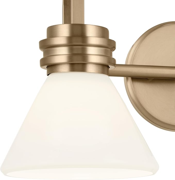 Kichler Farum 2-Light Bathroom Vanity Light, Champagne Bronze | Modern vanity light with opal glass for bathroom mirrors (19.25" x 9.5"), 55154CPZ