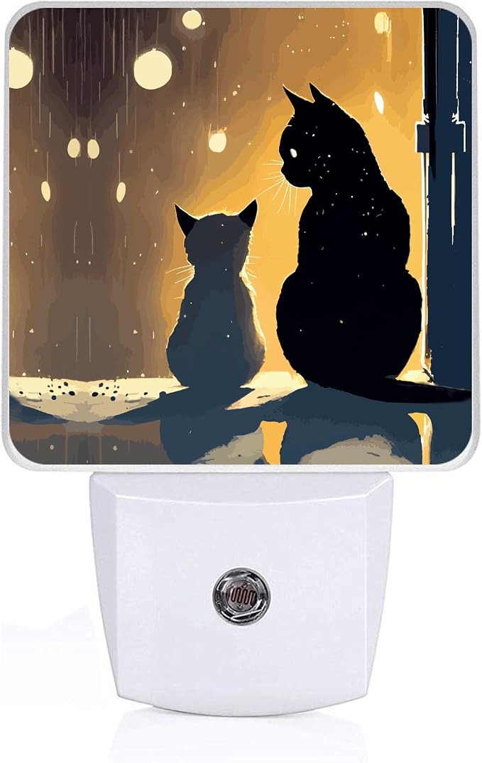 Cat Silhouette Night Light, Plug-into Wall Two Black Cat Nightlight Lamp with Dusk to Dawn Sensor, Led Lamp 0.5W Energy Efficient for Boys Girls Adults Home Decor