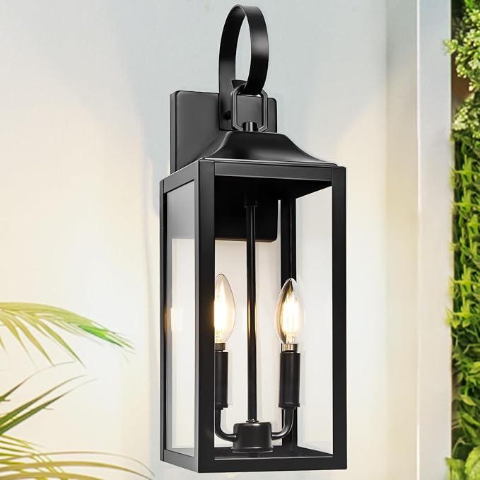 19" Large Outdoor Wall Lights, Modern Waterproof Exterior Lighting Fixtures | Anti-Rust Outdoor Porch Lights Wall Mount, Industrial Outdoor Light Fixture Farmhouse Ouside Wall Sconces, Black, 1-Pack
