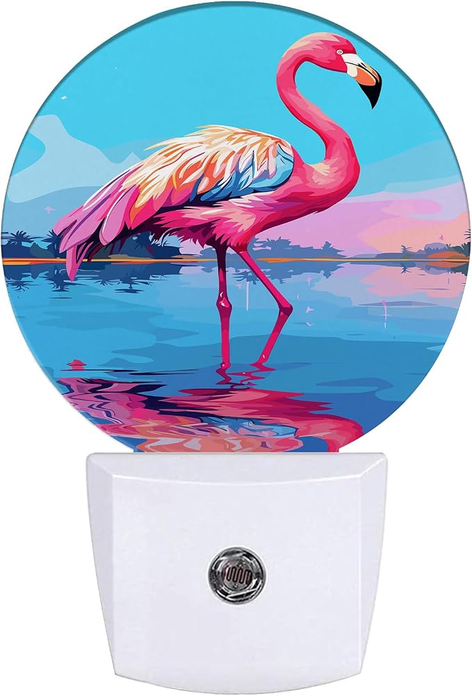 Tropical Flamingo Night Light,Lake Sunset Jungle Nightlight Plug into Wall LED Lamp Auto Sensor Dusk to Dawn for Bedrooms/Kitchens/Toilets/Corridors,Energy-Saving