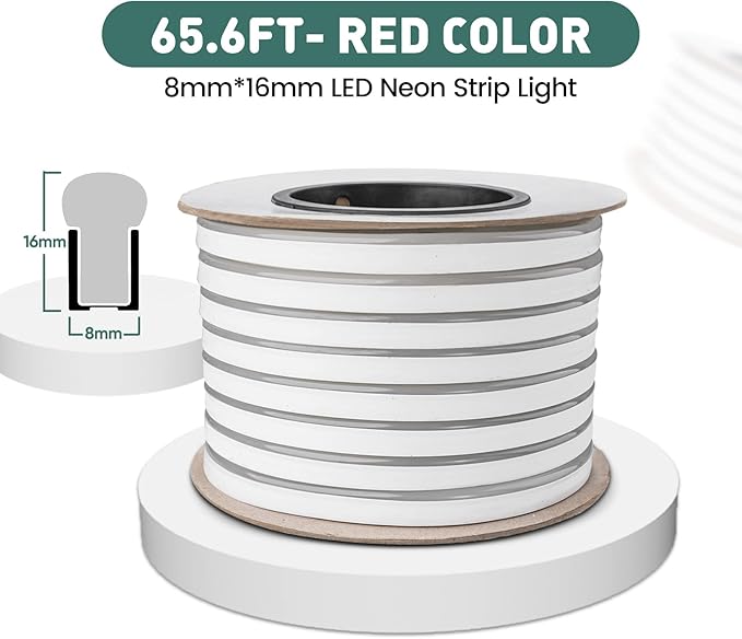 GZBtech Flexible LED Neon Rope Lights 66FT,AC 110-120V Waterproof Strip Light, 120 LEDs/M Cuttable Connectable Neon Lighting for Indoor Outdoor Home Decor/Commercial Building Use-Red 20M, ETL Listed